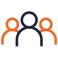 Icon of a team of three individuals depicts client support.